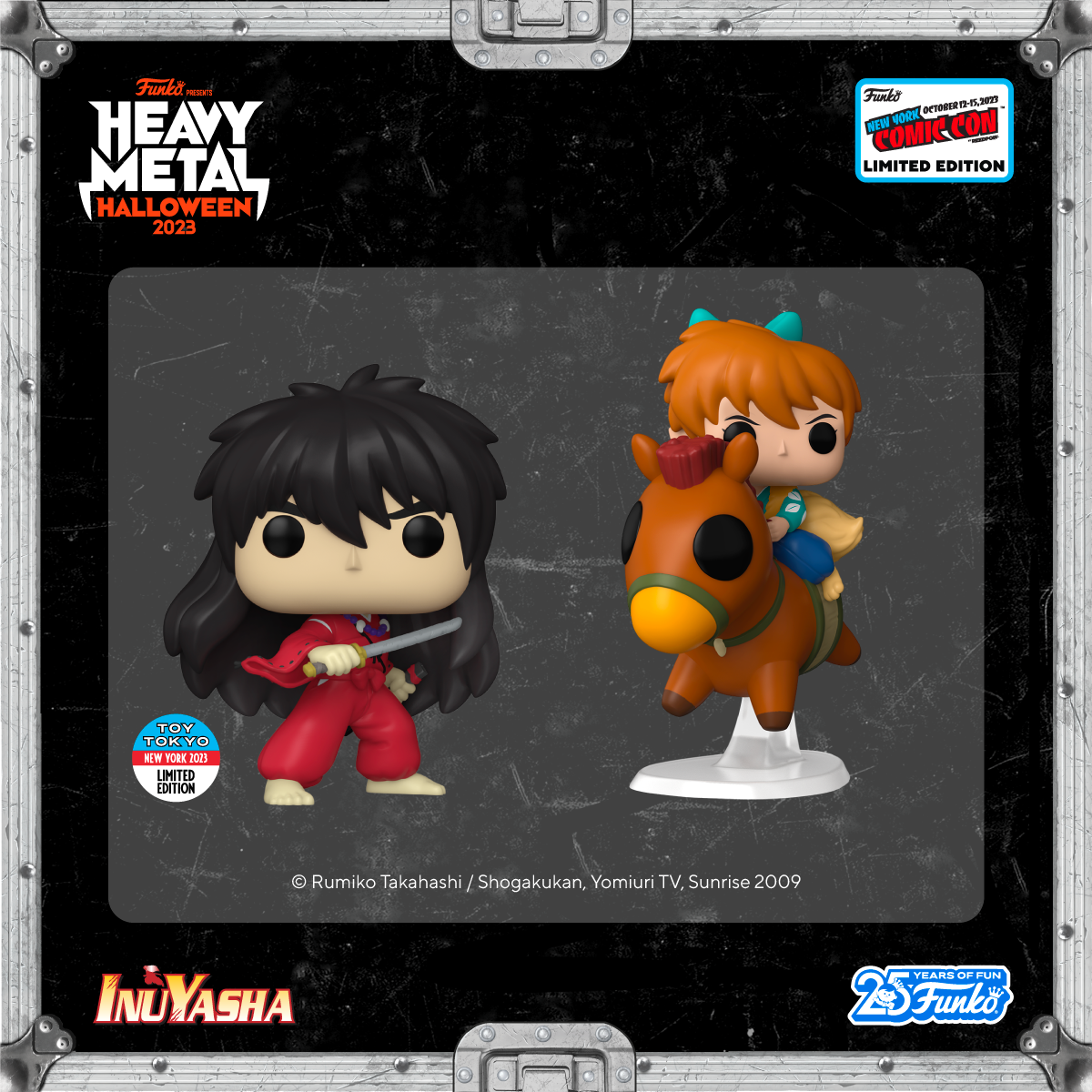 New York Comic Con 2023 Pop! Inuyasha with sword drawn and Pop! Shippo On Horse to complete your Inuyasha collection.